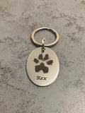 Pet Memorial Keyring, Your Pets Actual Paw Print, Metal Oval Keyring
