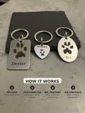 Pet Memorial Keyring, Your Pets Actual Paw Print, Metal Oval Keyring