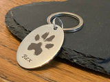 Pet Memorial Keyring, Your Pets Actual Paw Print, Metal Oval Keyring