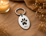 Pet Memorial Keyring, Your Pets Actual Paw Print, Metal Oval Keyring