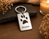 Pet Memorial Keyring, Your Pets Actual Paw Print, Metal Rectangular Keyring