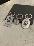 Pet Memorial Keyring, Your Pets Actual Paw Print, Metal Oval Keyring
