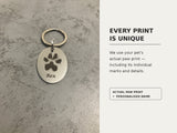 Pet Memorial Keyring, Your Pets Actual Paw Print, Metal Oval Keyring