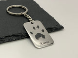 Pet Memorial Keyring, Your Pets Actual Paw Print, Metal Rectangular Keyring