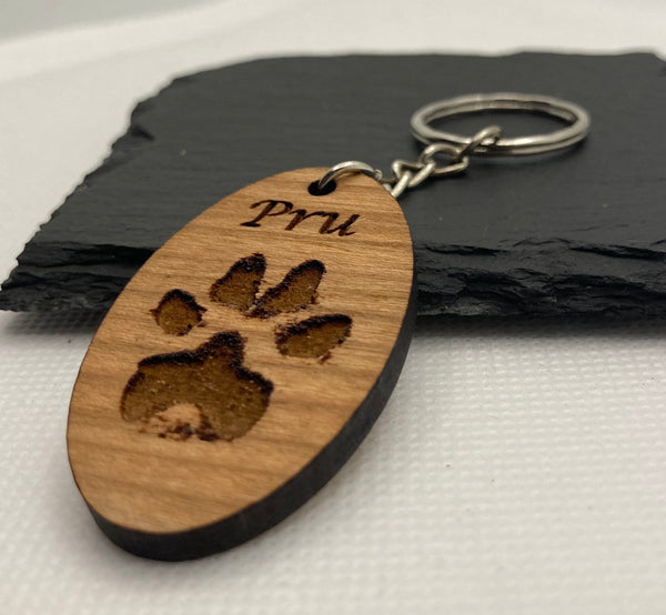 Wooden Paw Print Keyring, Your Pets Actual Paw, Oval