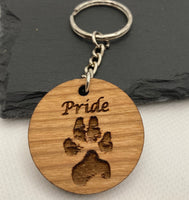 Wooden Paw Print Keyring, Your Pets actual Paw Print, Pet Memorial
