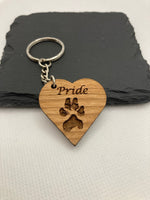 Wooden Paw Print Keyring, Your Pets Actual Paw, Heart.
