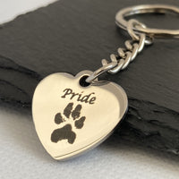 Pet Memorial Paw Print Heart Keyring, Your pets actual paw