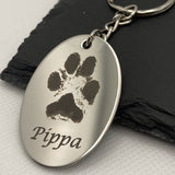 Pet Memorial Keyring, Your Pets Actual Paw Print, Metal Oval Keyring