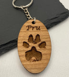 Wooden Paw Print Keyring, Your Pets Actual Paw, Oval