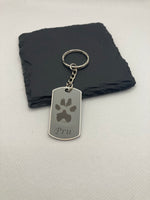 Pet Memorial Keyring, Your Pets Actual Paw Print, Metal Rectangular Keyring
