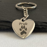 Pet Memorial Paw Print Heart Keyring, Your pets actual paw