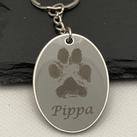 Pet Memorial Keyring, Your Pets Actual Paw Print, Metal Oval Keyring