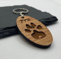 Wooden Paw Print Keyring, Your Pets Actual Paw, Oval
